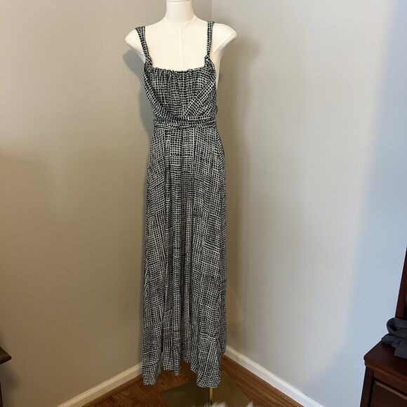 PROENZA SCHOULER WHITE LABEL Black Printed Square Neck Flou Wrap Dress Size 4 - Picture 1 of 11